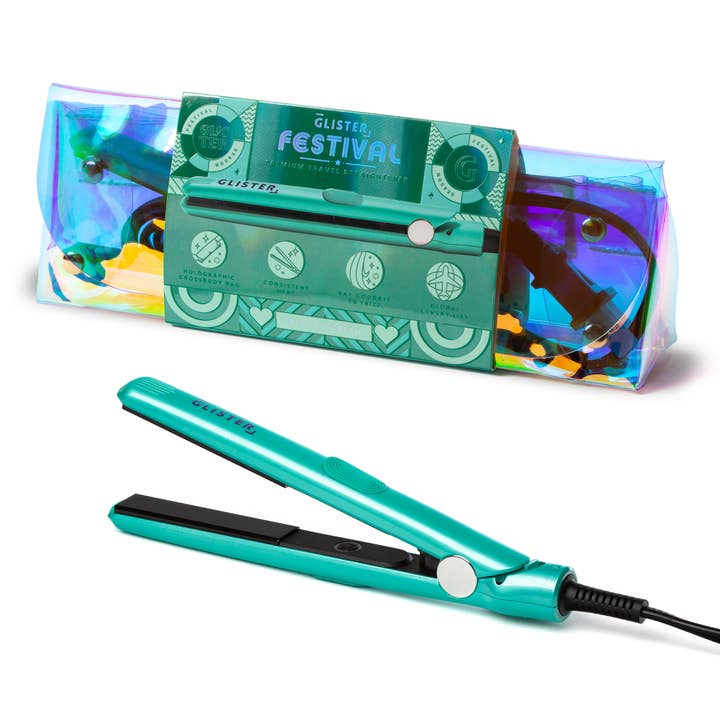 Festival Mini Travel Flat Iron w/ Holographic Bandolier Bag for wholesale by Glister
