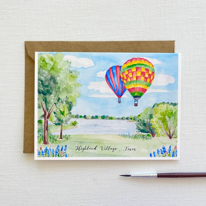 Highland Village, Texas Watercolor Greeting Card for wholesale by Hannah Mary Design
