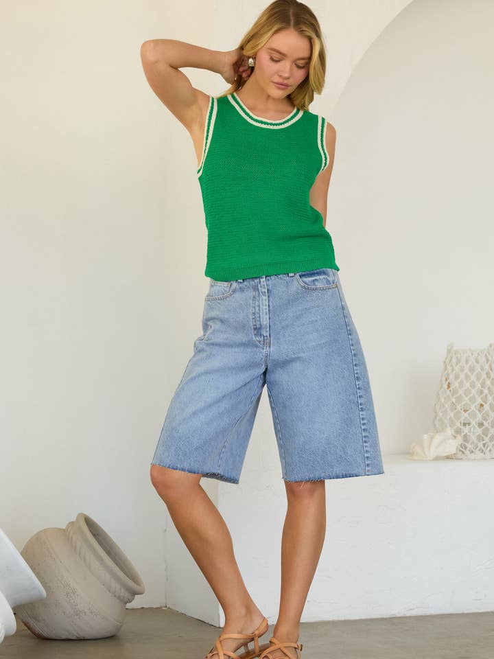 High-Waisted Relaxed Denim Bermuda Shorts for wholesale by SKIES ARE BLUE