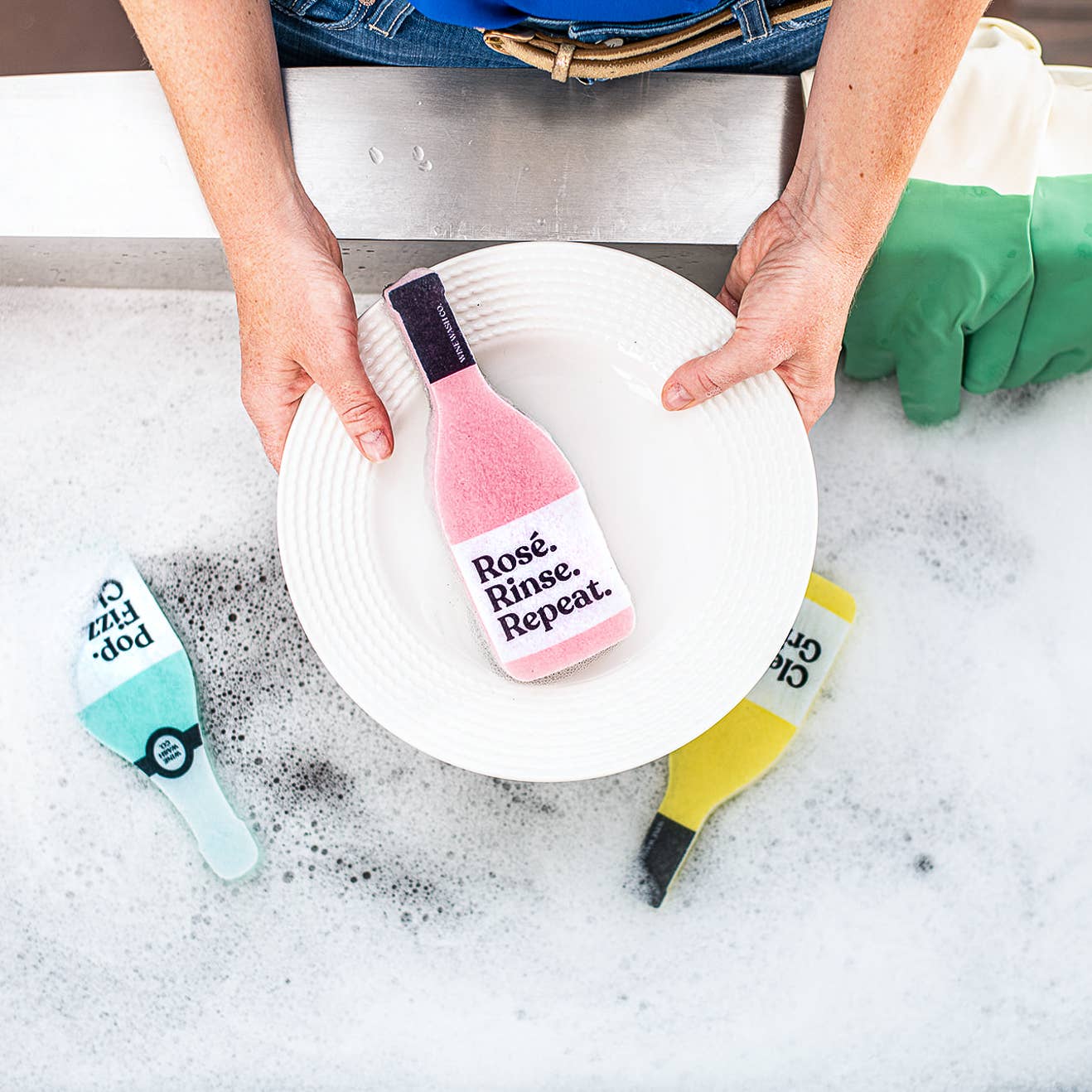 Wine Wash Co. - Wholesale Cleaning Sponge - Scrubbly™ Kitchen Sponge: Rosé Rinse Repeat1