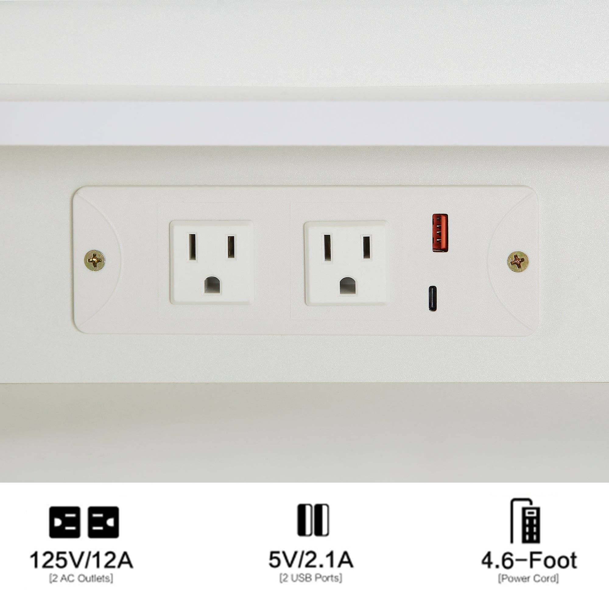 39F Inc. - Vente Miroir de courtoisie - Ensemble de coiffeuse blanche de 41'' avec station d'alimentation et miroir LED9