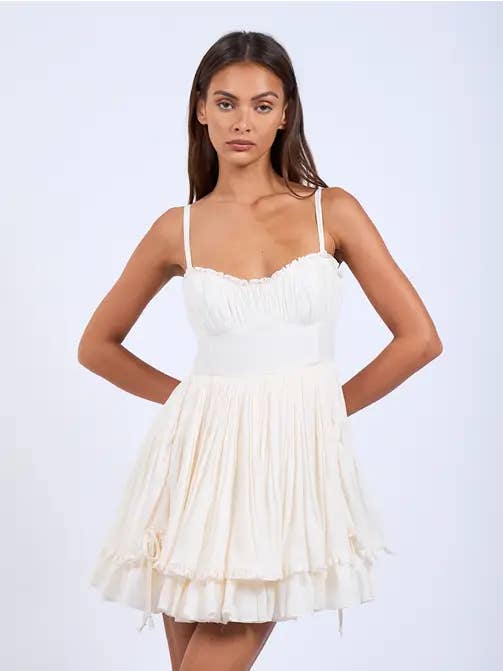 Sky to Moon - Wholesale Dress - Women's - -SATIN TIE POINT DOUBLE LAYERED RUFFLE MINI DRESS