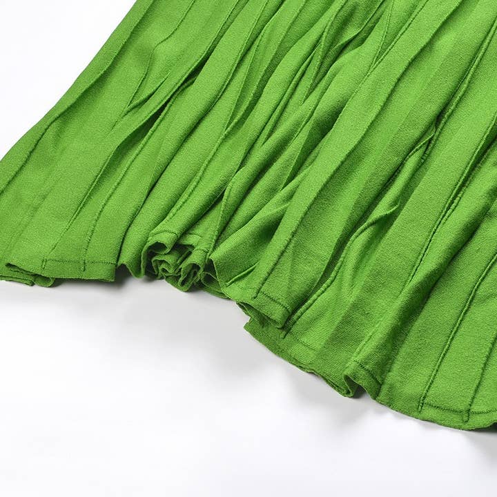 Productseeker - Vente Robe – femme - Robe plissée d'été verte style western chic à épaules dénudées7