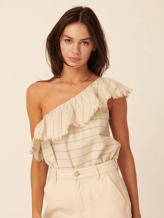 Combishort rayé à volants et col asymétrique pour la vente par MintChoco