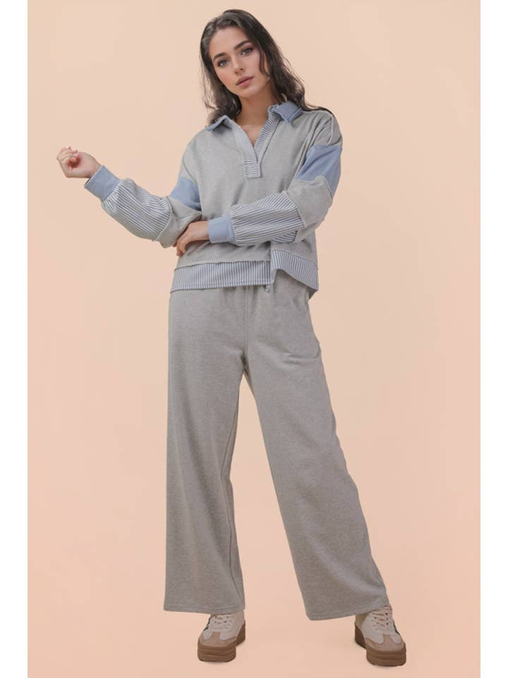 VERY J - Wholesale Lounge Set - Women's - NT12348SET-Color Block Casual Knit Top & Pants Set11
