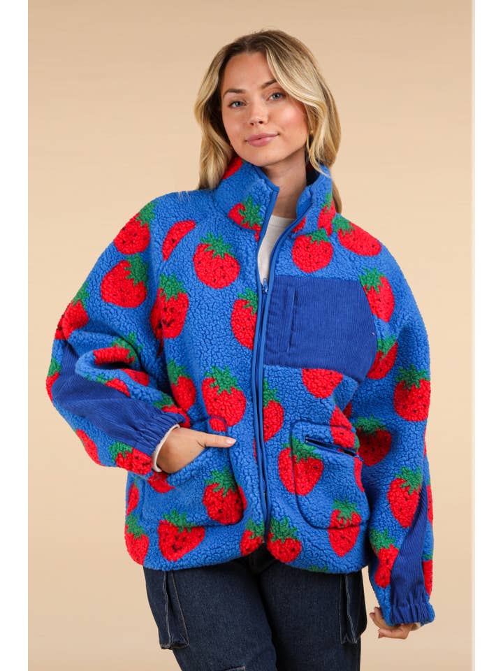 VERY J - Wholesale Jacket - Women's - NJ90304X-PLUS SIZE Oversized Printed Fleece Jacket