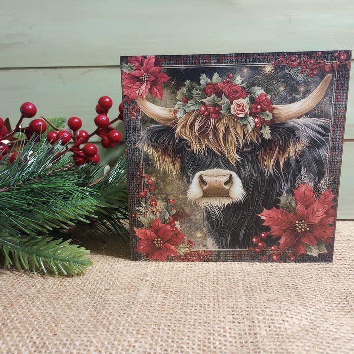 Highland Christmas Wood Sign - Dolly for wholesale by Bluegrass Burlap Co