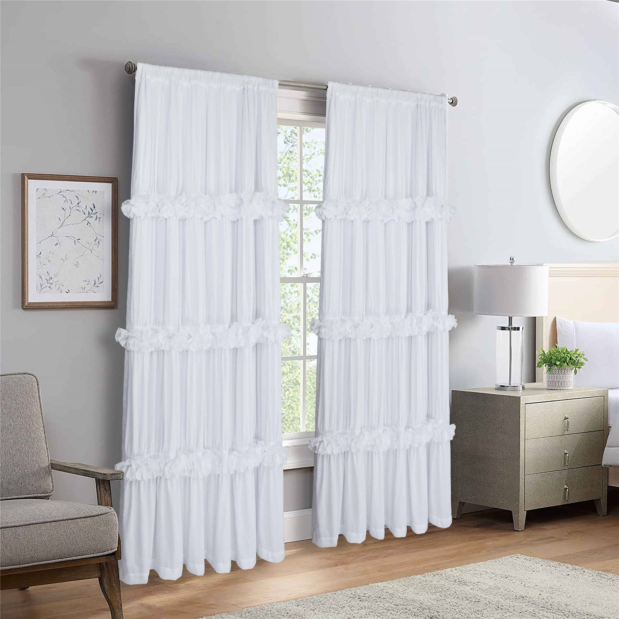 HIG - Wholesale Curtain - Farmhouse Ruffle Window Curtains with Blackout Liner Handmade Bow Ties Drapes 2 Panels Set, 54"W x 84"L1