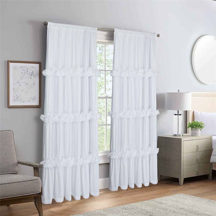 HIG - Wholesale Curtain - Farmhouse Ruffle Window Curtains with Blackout Liner Handmade Bow Ties Drapes 2 Panels Set, 54"W x 84"L1