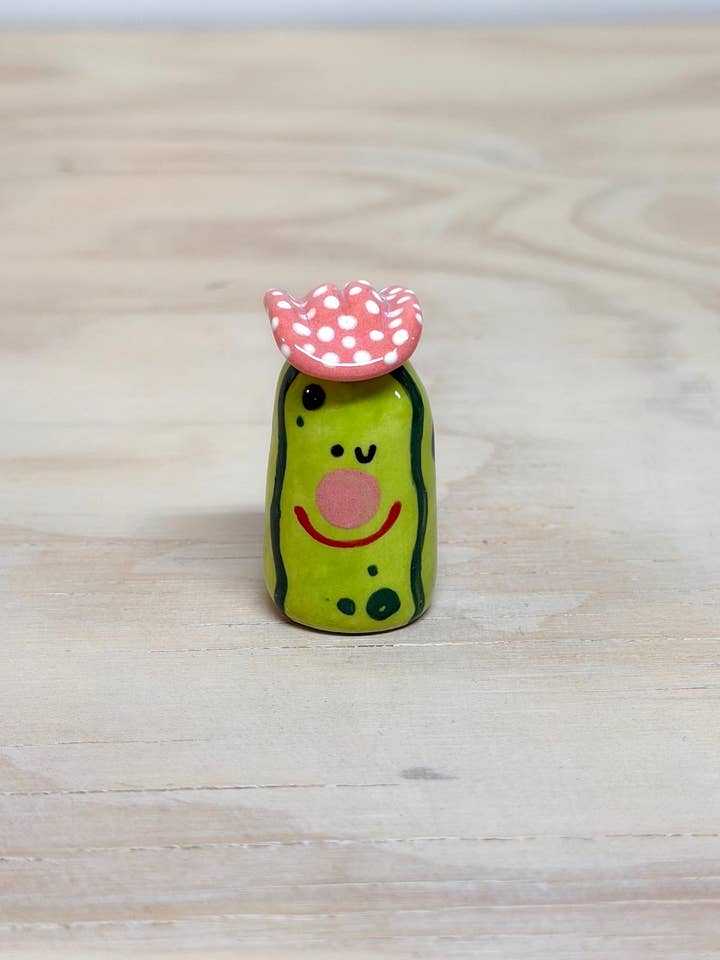 Pink Cowboy Pickle Ceramic Pal for wholesale by Rolly Poly Studios