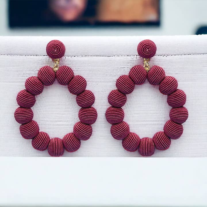 Narratives The Line - Wholesale Dangle Earrings - Cotton Woven Ball Oval Earrings - Reds