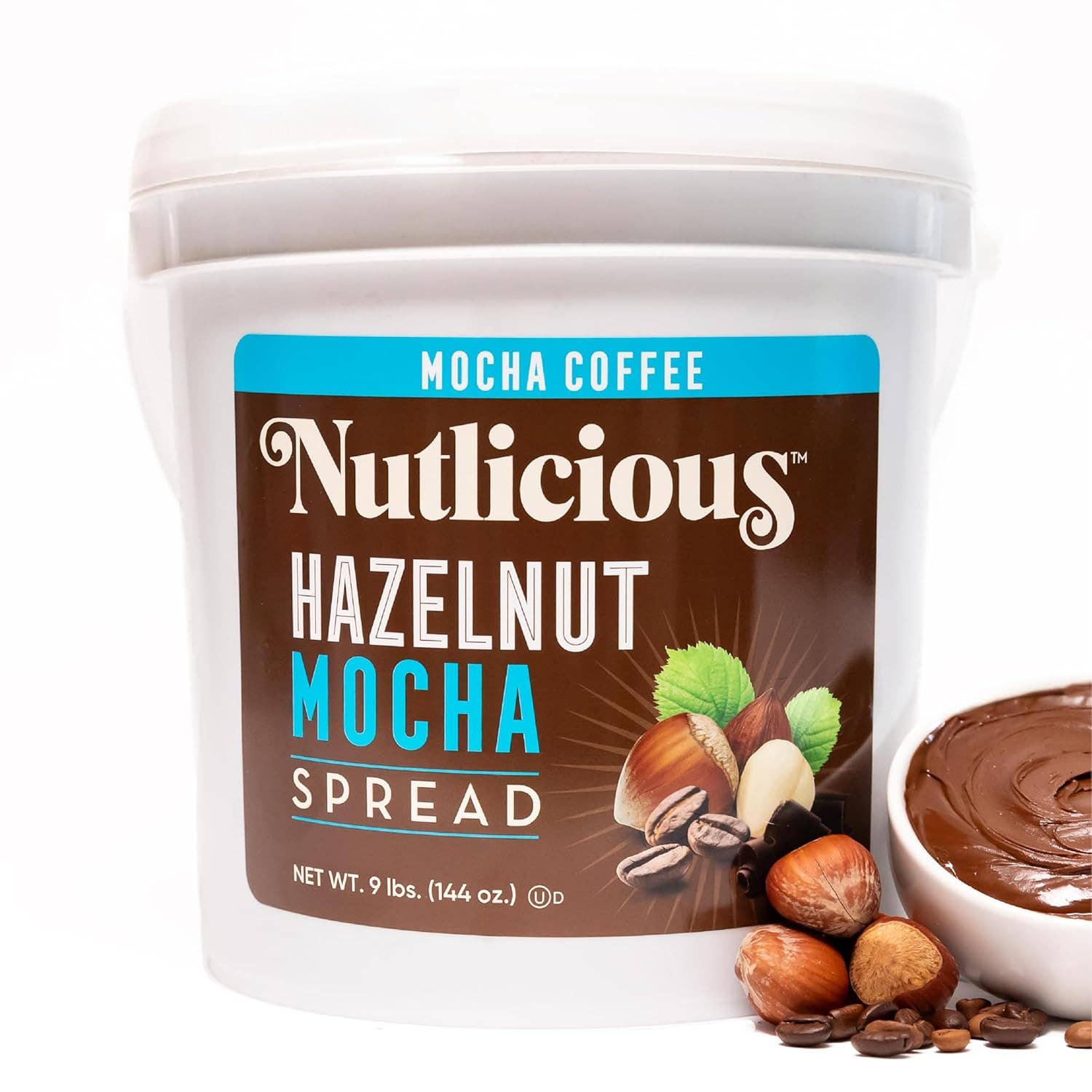 Wholesale Italian Food - Wholesale Nut Butter - Nutlicious, Hazelnut Mocha Spread for Food Service Bucket, 9lb0