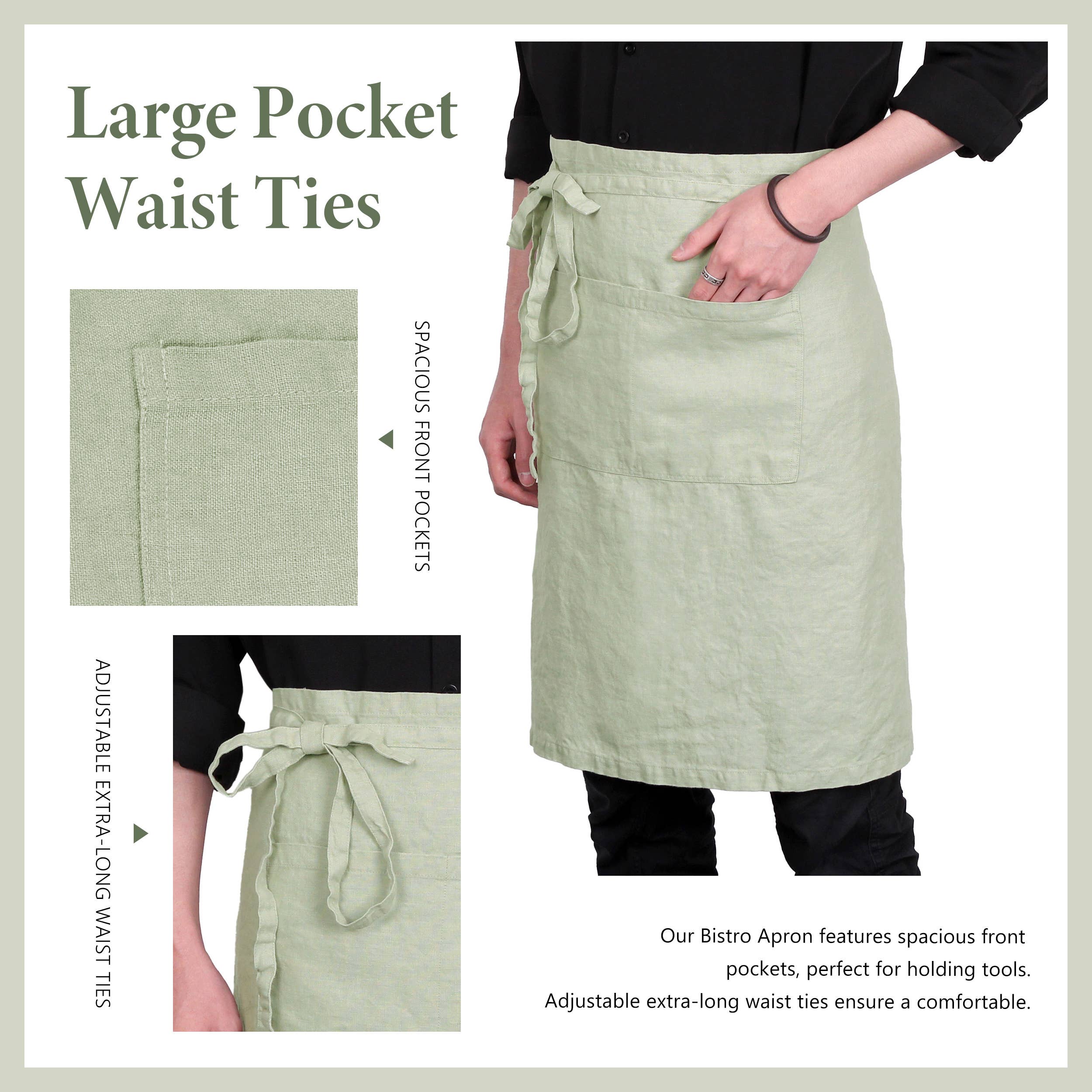 Triton Linen - Vente Tabliers - Tablier Bistro en Lin avec Poches 25 x 35 Pouces - Sauge4