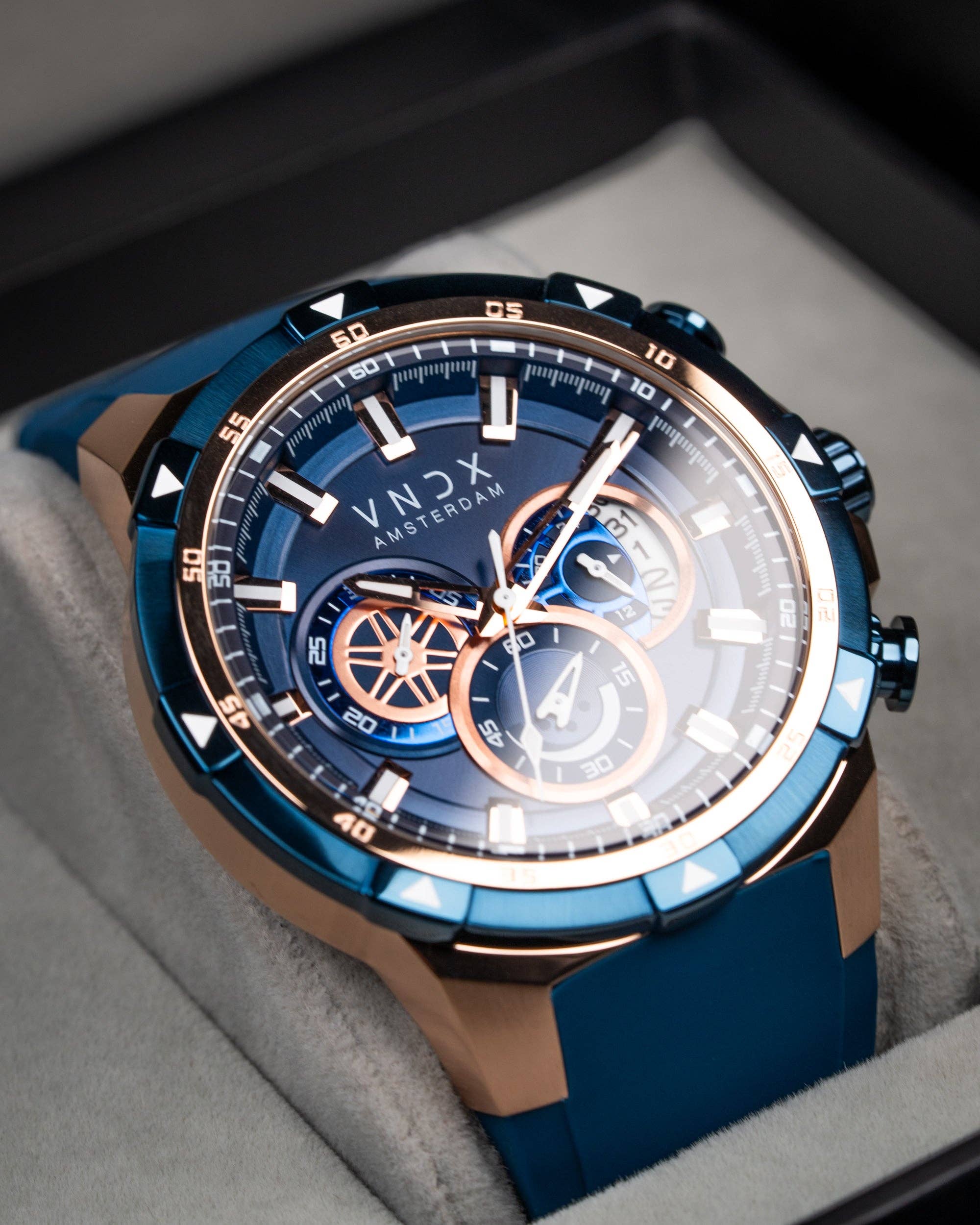 VNDX Amsterdam - Wholesale Wrist Watch - Men's - Young Rebel Big Brother Rose Gold Blue1