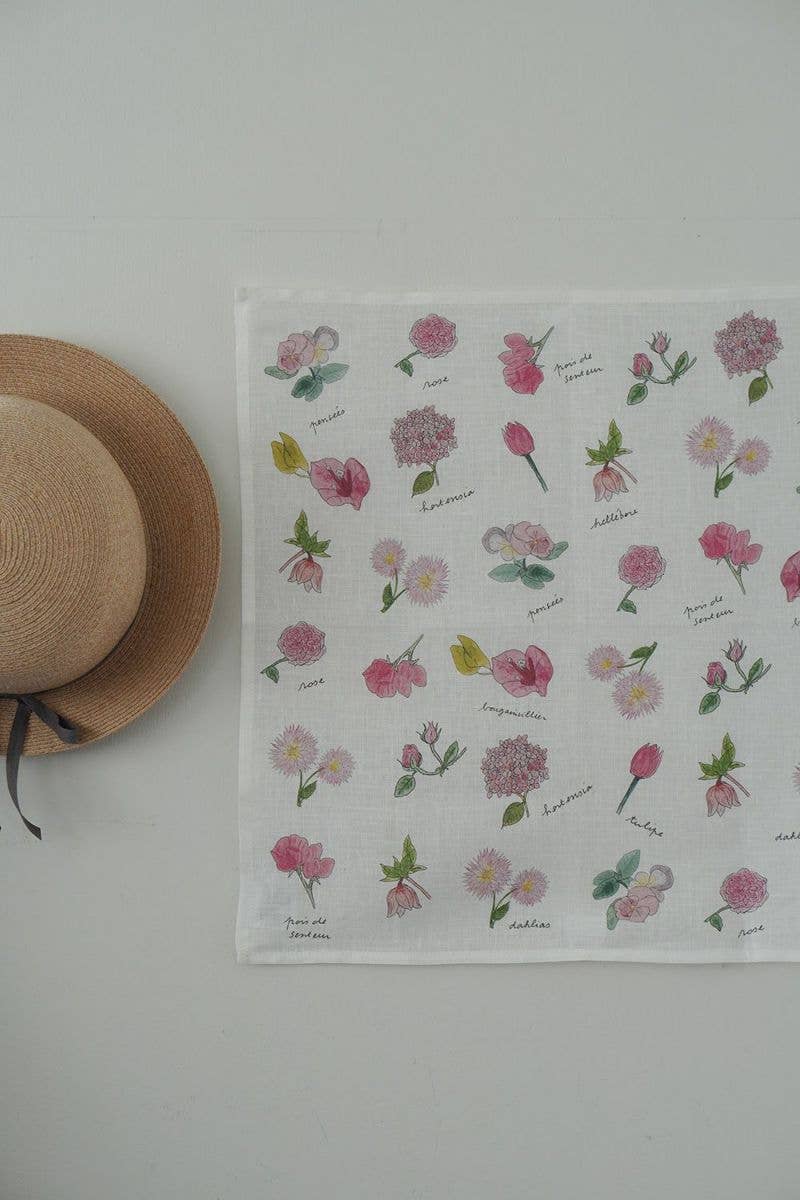 Fog Linen Work – wholesale Handkerchief – Women's – Isabelle Boinot Handkerchief Pink Flower0