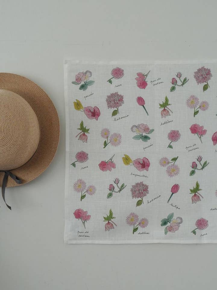 Isabelle Boinot Näsduk Rosa Blomma för wholesale av Fog Linen Work