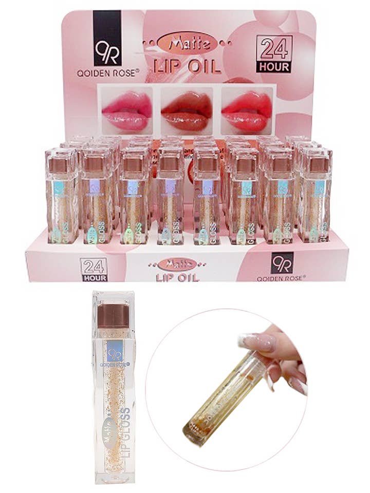 Gold Glitter Clear Matte Long Lasting Lip Oil for wholesale by Cap Zone