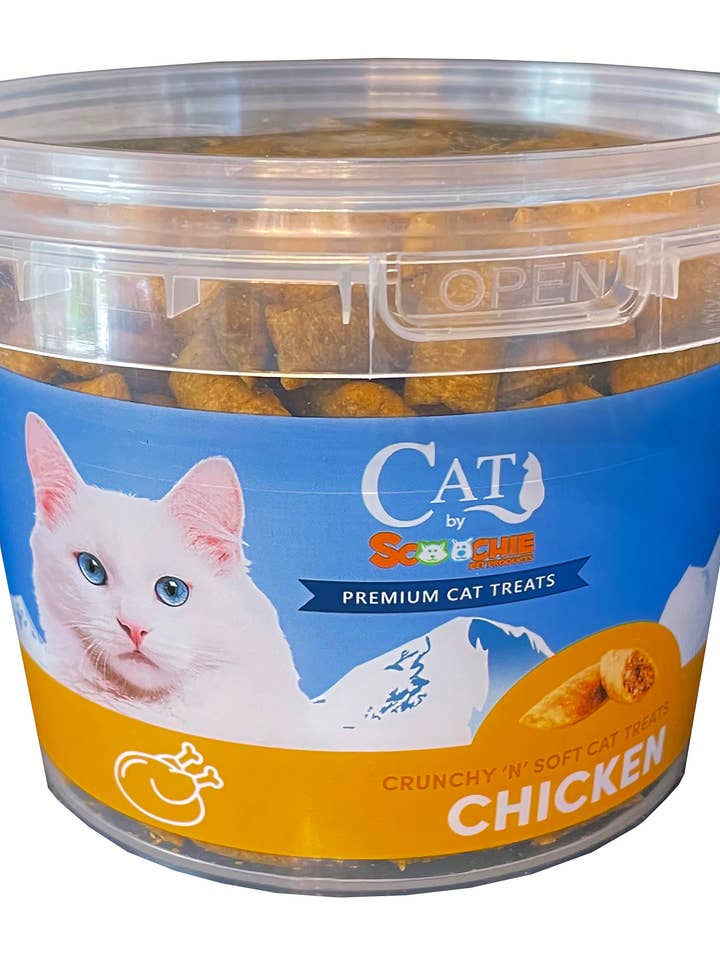 Cat by Scoochie Chicken Filled Cat Treats 8.8 Ounce Tub for wholesale by Scoochie Pet Products