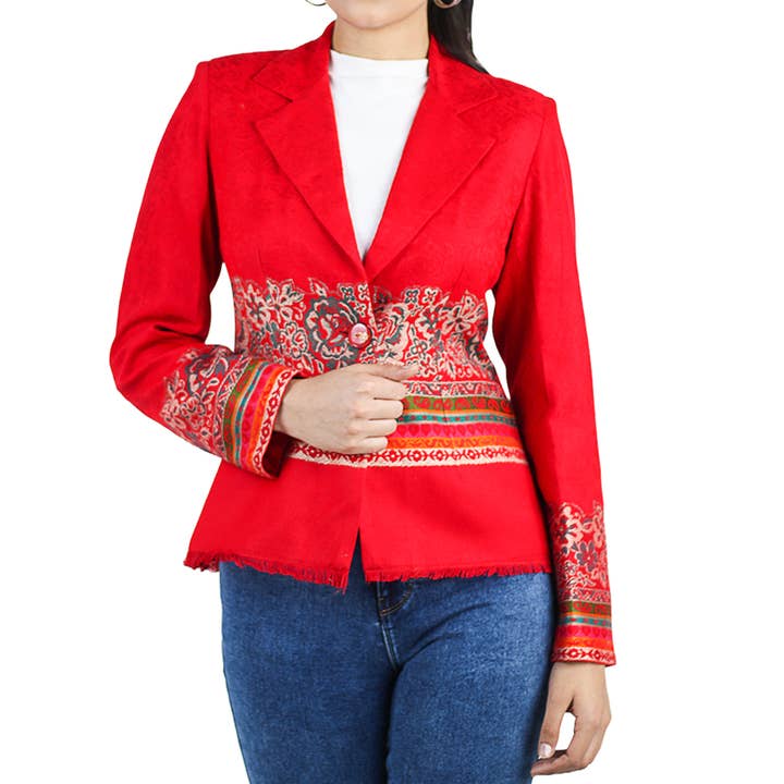 Casaco Blazer Jacquard Curto com Estampa de Mulher e Manga Comprida por atacado de Artyska