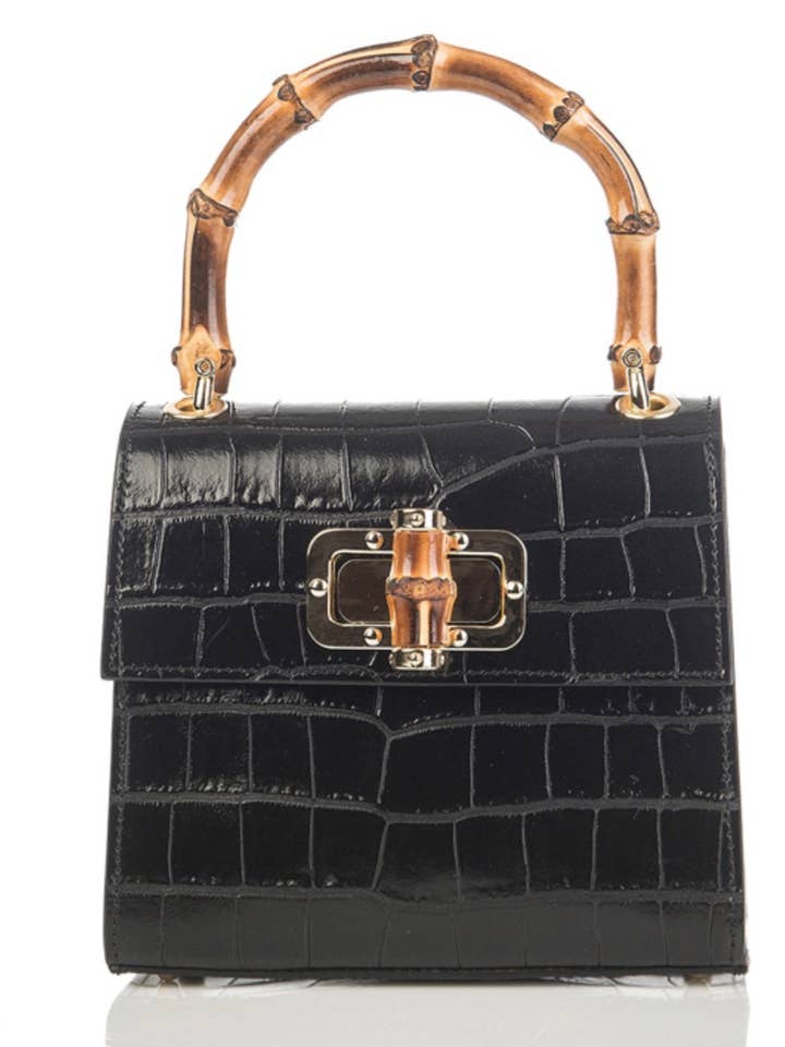 Venezia Black Leather Bamboo HandBag for wholesale by momo bags