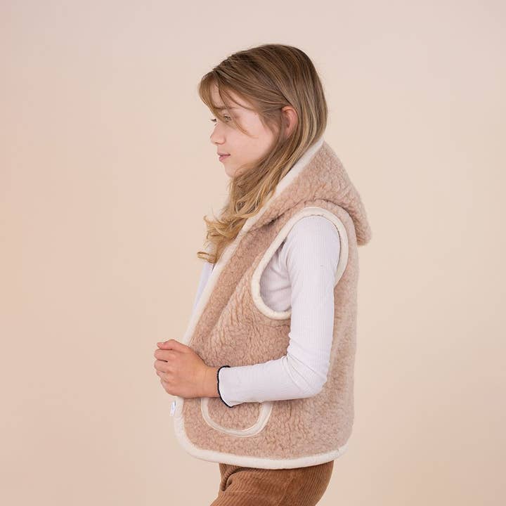 Moonrise - Wholesale Vest - Kinderen - Kids Vest Wool Camel Hooded - Zipper2