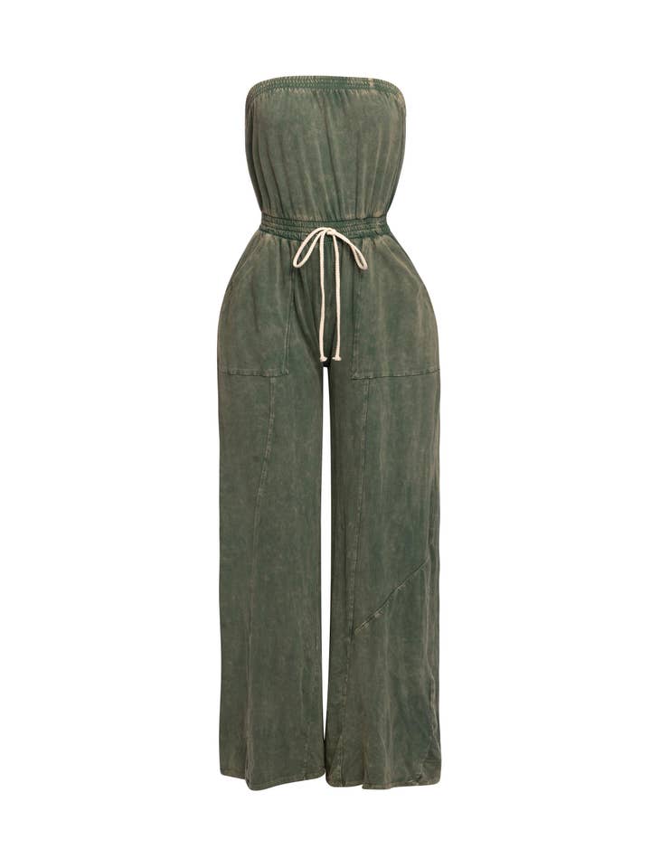 K Too - Wholesale Jumpsuit - Women's - Plus Mineral washed strapless wide leg jumpsuit