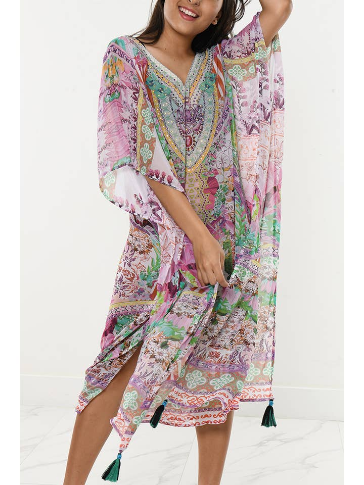 Purple Swimsuit Cover-Up Bohemian Beach Sheer Square Tunic - LCT246 for wholesale on Faire