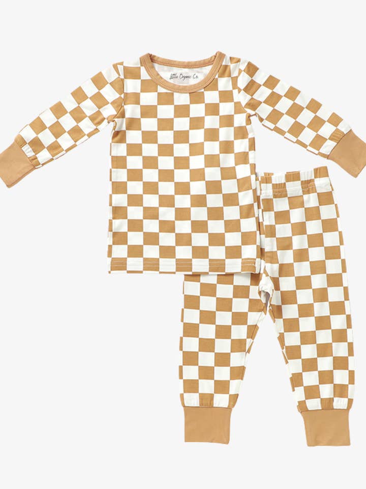 Pijama de bambu xadrez por atacado de Little Organic Co