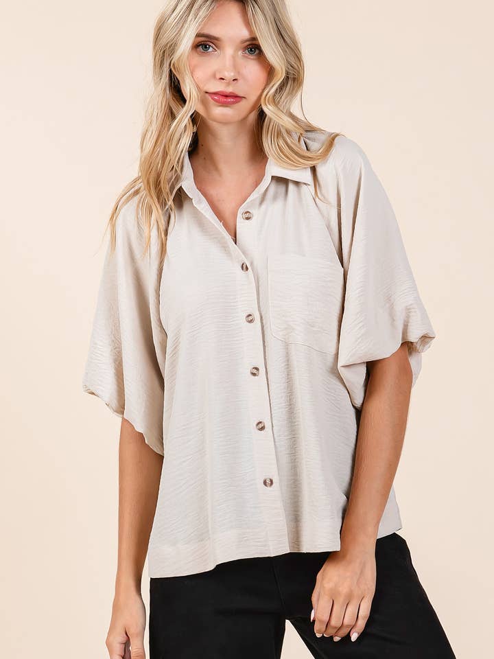mittoshop - Wholesale Button Down Shirt - Women's - AIRFLOW SHORT BUBBLE SLEEVE BUTTON DOWN SHIRT