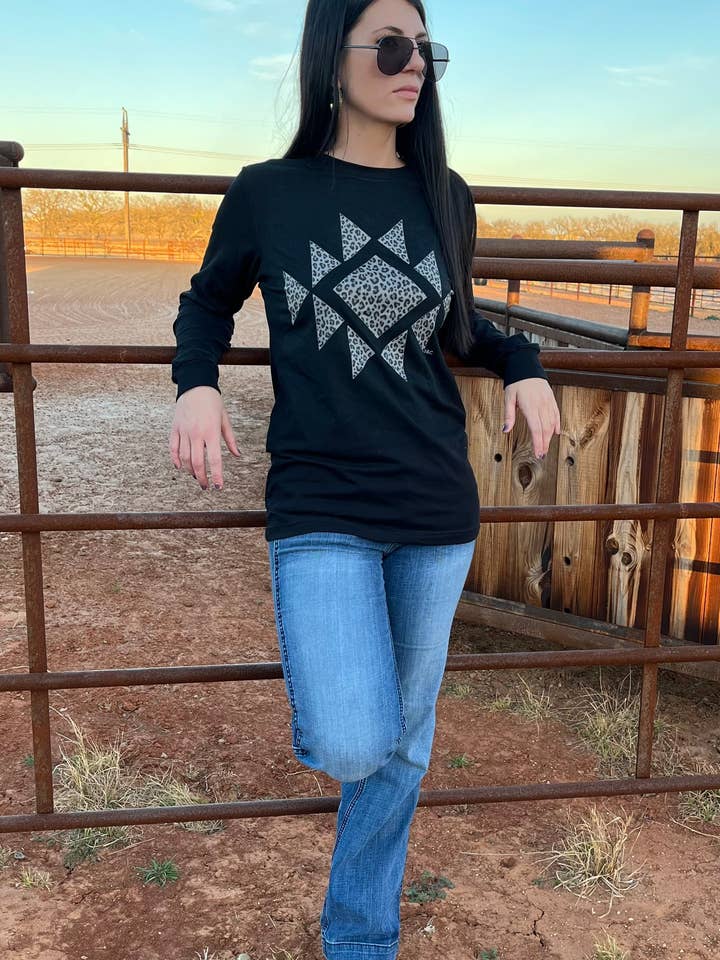 Leopard Aztec Long Sleeve Tee for wholesale by Feather & Co.
