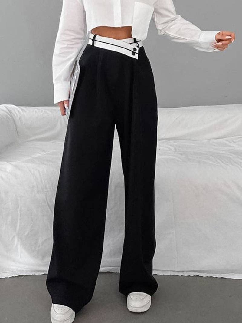 BLACK Wide-Leg High-Waist Pants for wholesale on Faire0