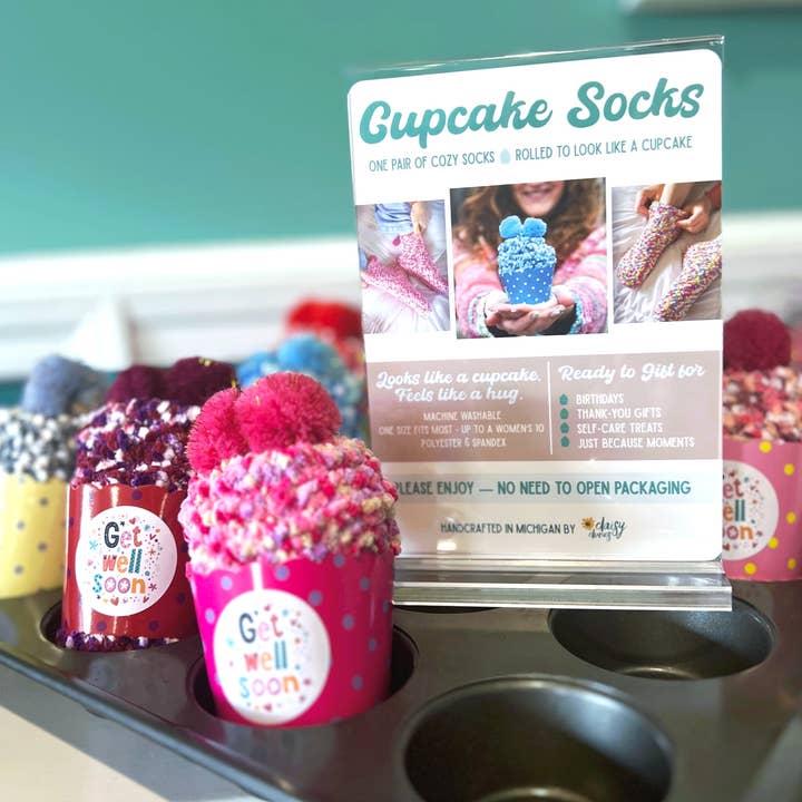 ✨ NEW ✨ Cupcake Socks Shelf Talker for wholesale by Daisy Dunes