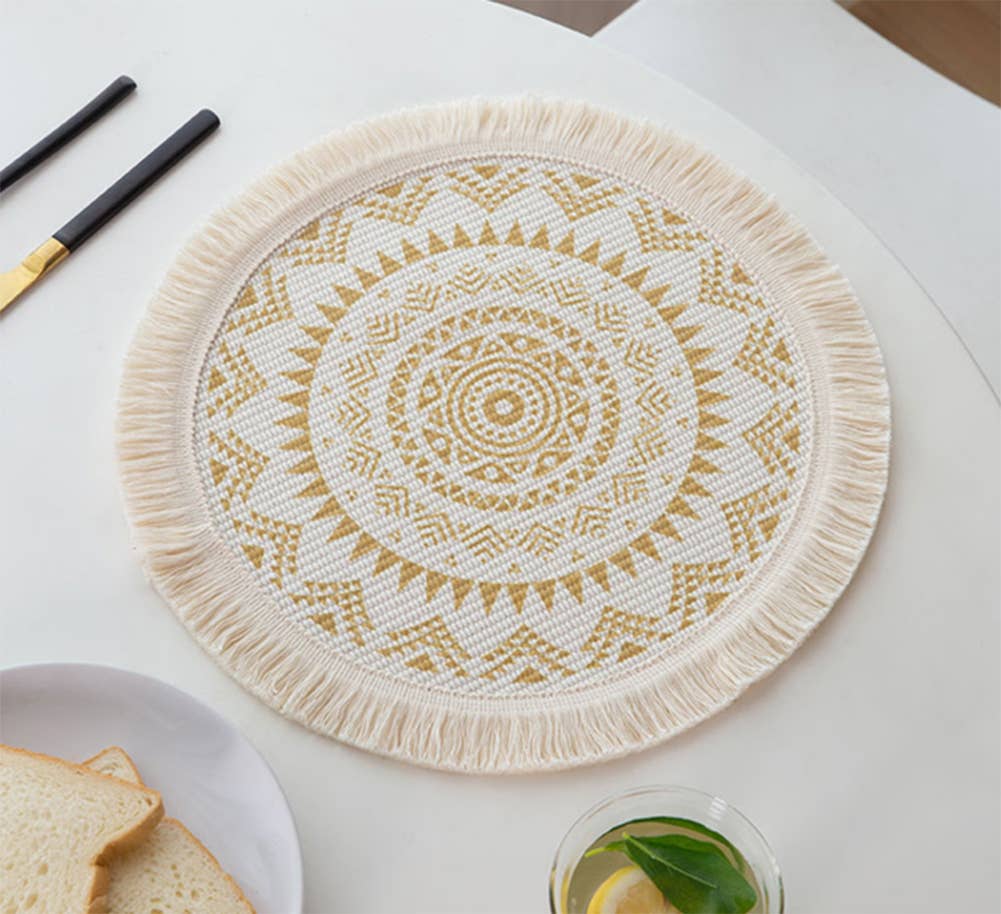 Fennco Styles - Wholesale Placemat - Boho Mandala Fringed 13" Round Cotton Placemat4