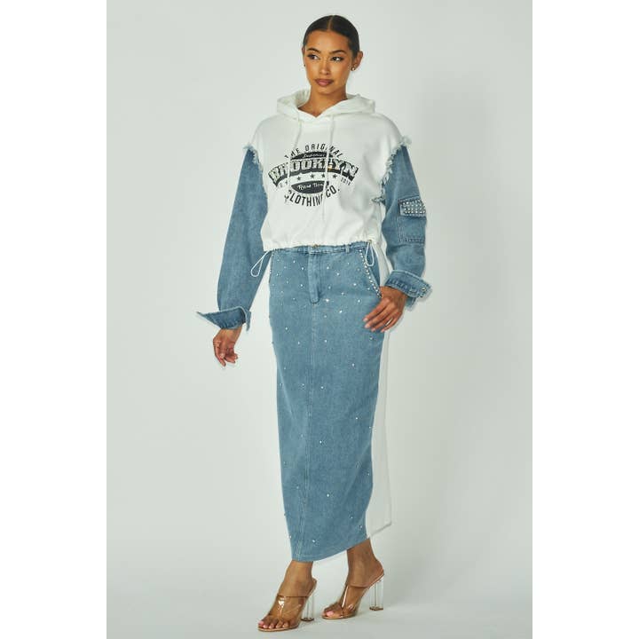 DENIM GLAM HOODIE MAXI SET voor wholesale door Black Pearl Clothing