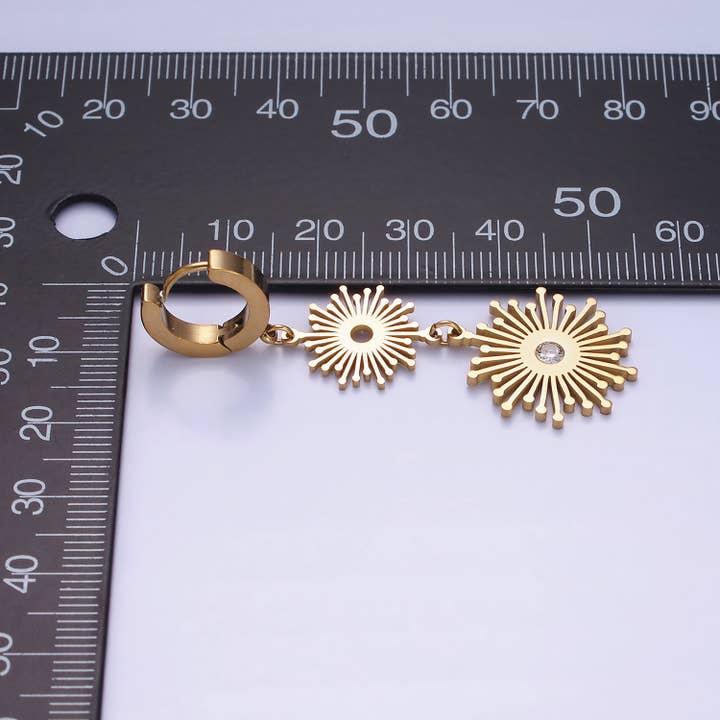Aim Eternal - Wholesale Huggie Earrings - Stainless Steel 50mm Celestial Sun Ray CZ Huggie Earrings