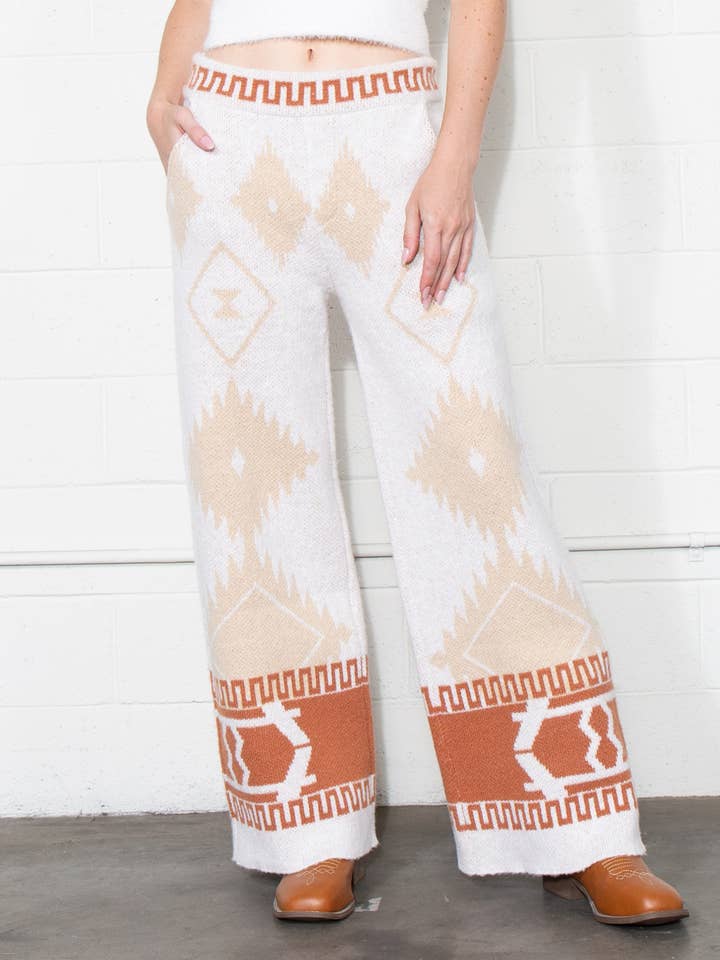 Zuidwesten Gebreide Broek met Wijde Pijpen voor wholesale door DUSTY ROSE