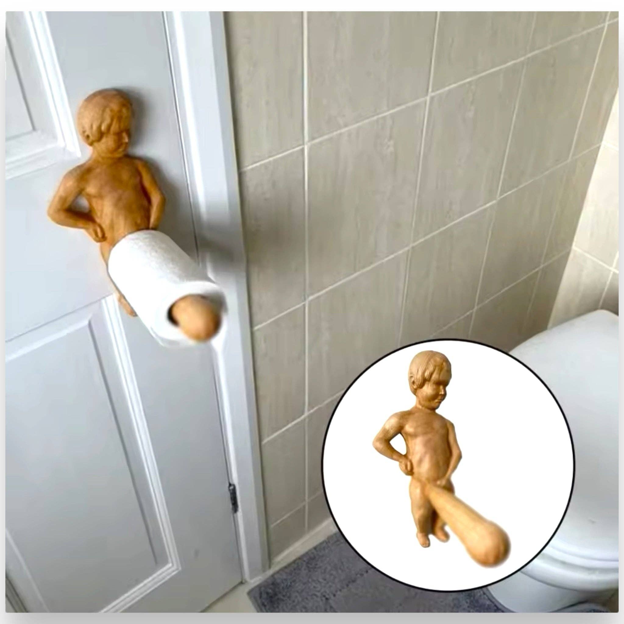 Kinky Pleasure - Wholesale Toilet Paper Holder - Kinky Pleasure - AX112 - Toilet Roll Holder Manneken Piss - Made of Wood with Installation Kit7