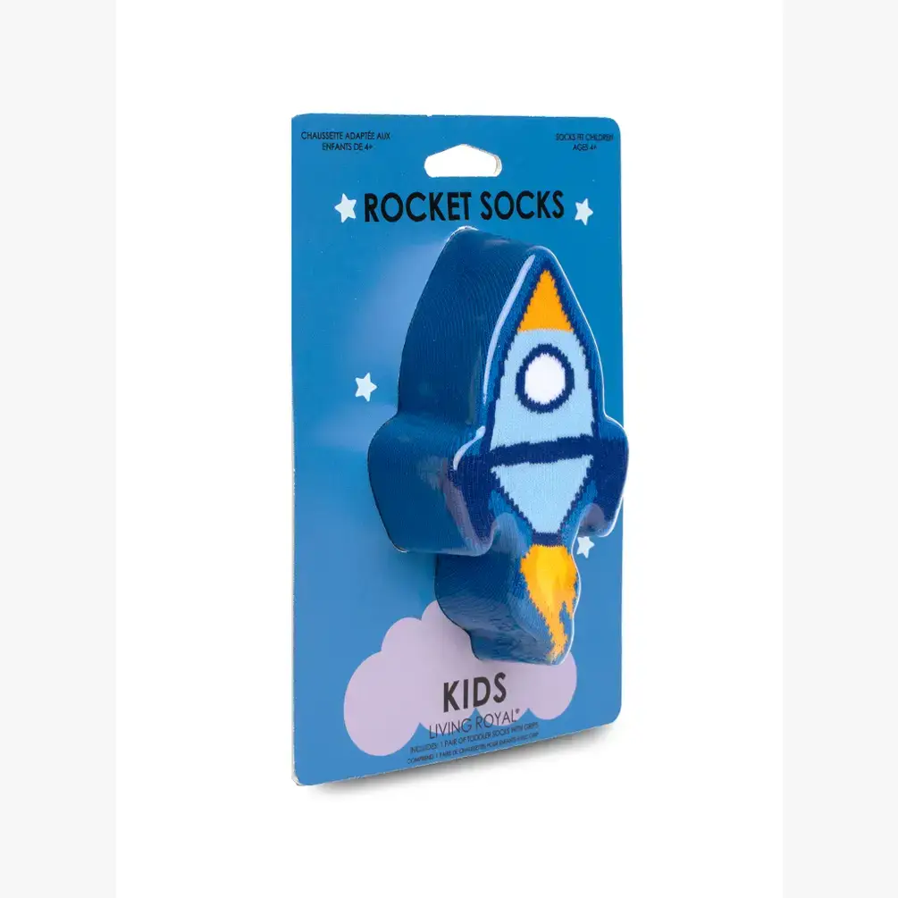 Living Royal - Wholesale Socks - Kids - 3D Packaged Crew Socks - Kids - Rocket Ship in Space - Blue1