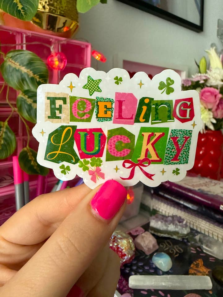 Feeling lucky St Patrick's day sticker (holographic) for wholesale by Party Like A King