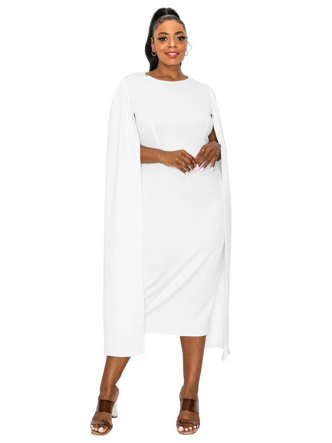 JADE DOUBLE CAPE MIDI DRESS for wholesale on Faire