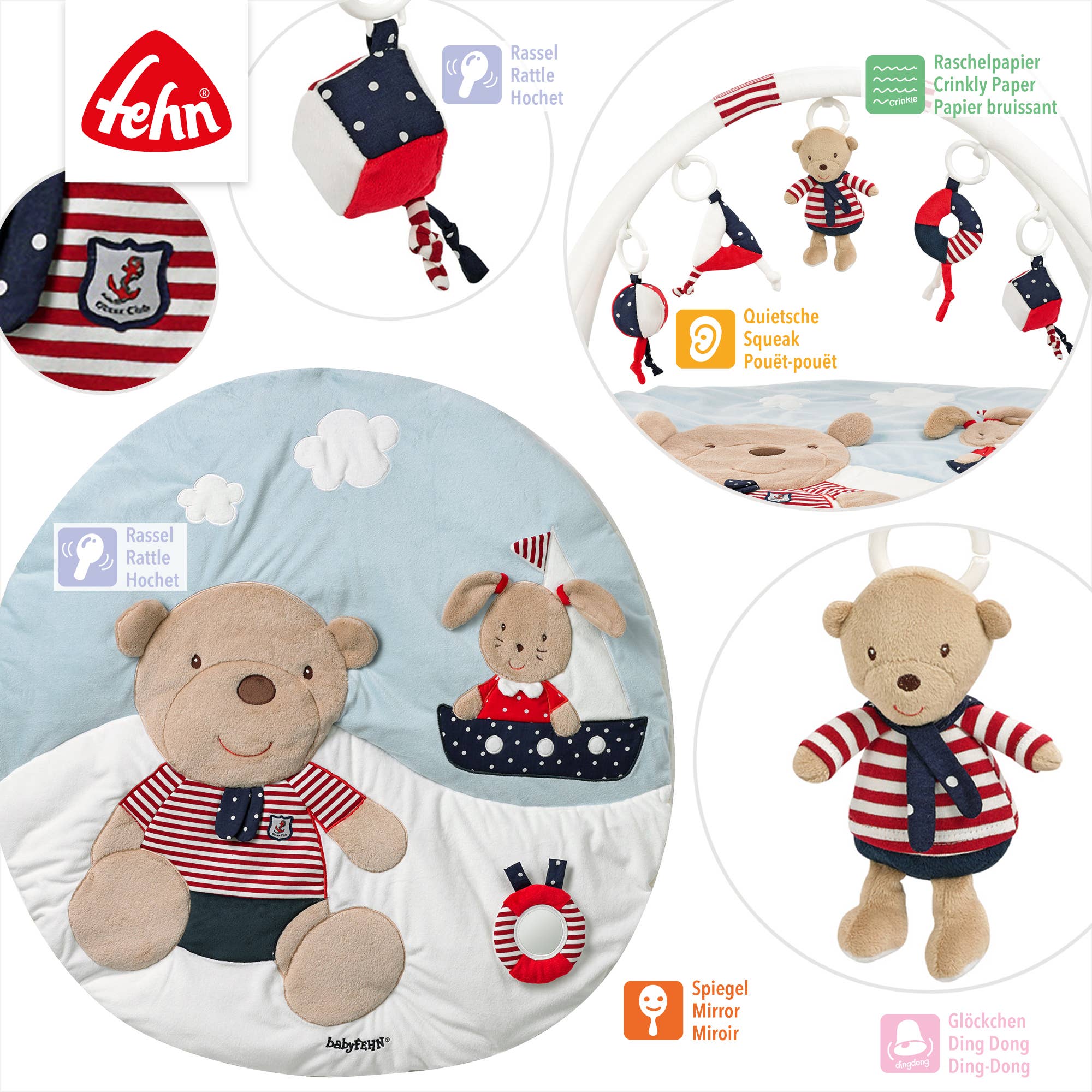 Fehn - Wholesale Play Mat - Kids & Baby - Ocean Club 3D Activity Blanket - Game Arch with Toys4