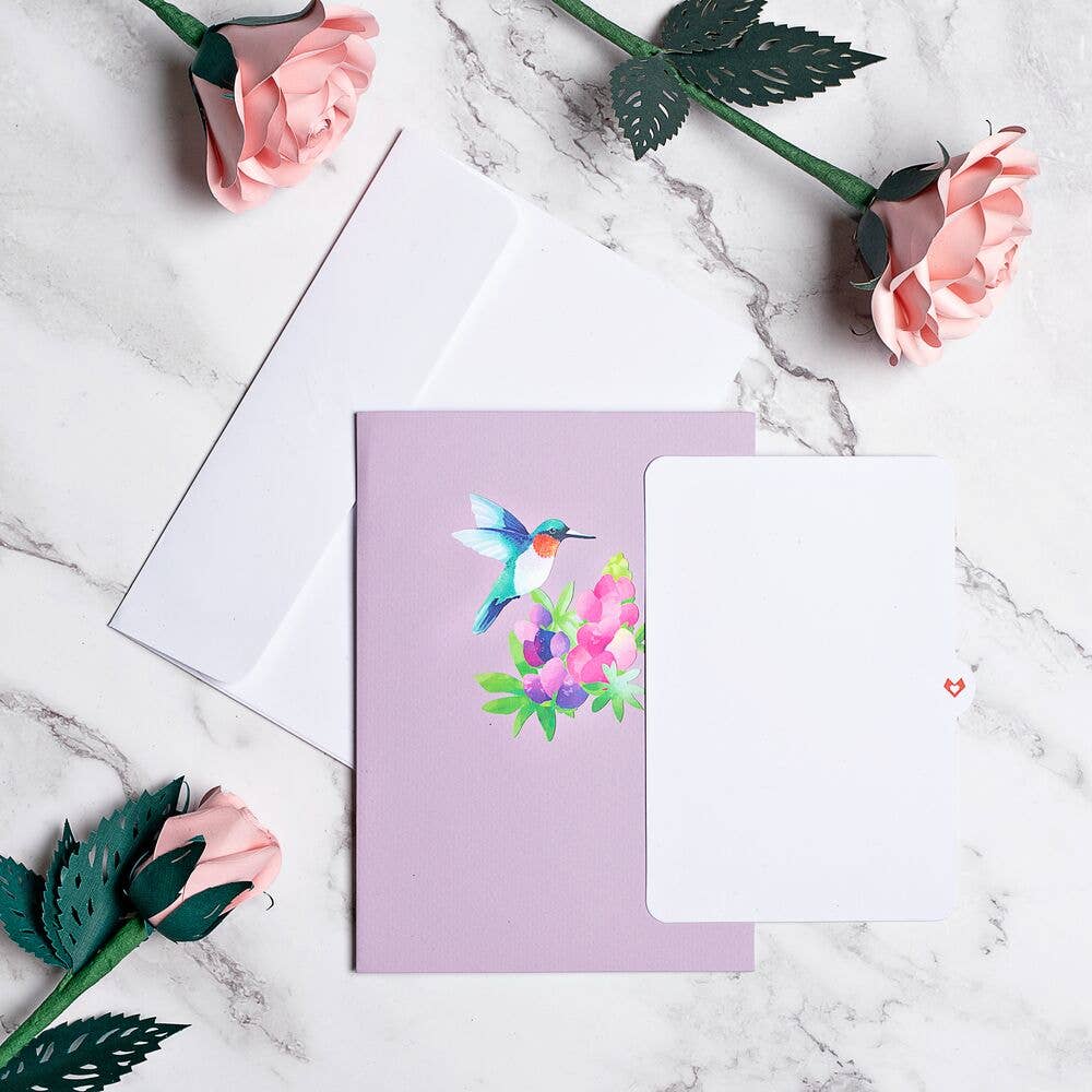 Lovepop Cards - Wholesale Everyday Greeting Card - Lupine Hummingbird Pop-Up Cards 5x7", Handmade, Love10