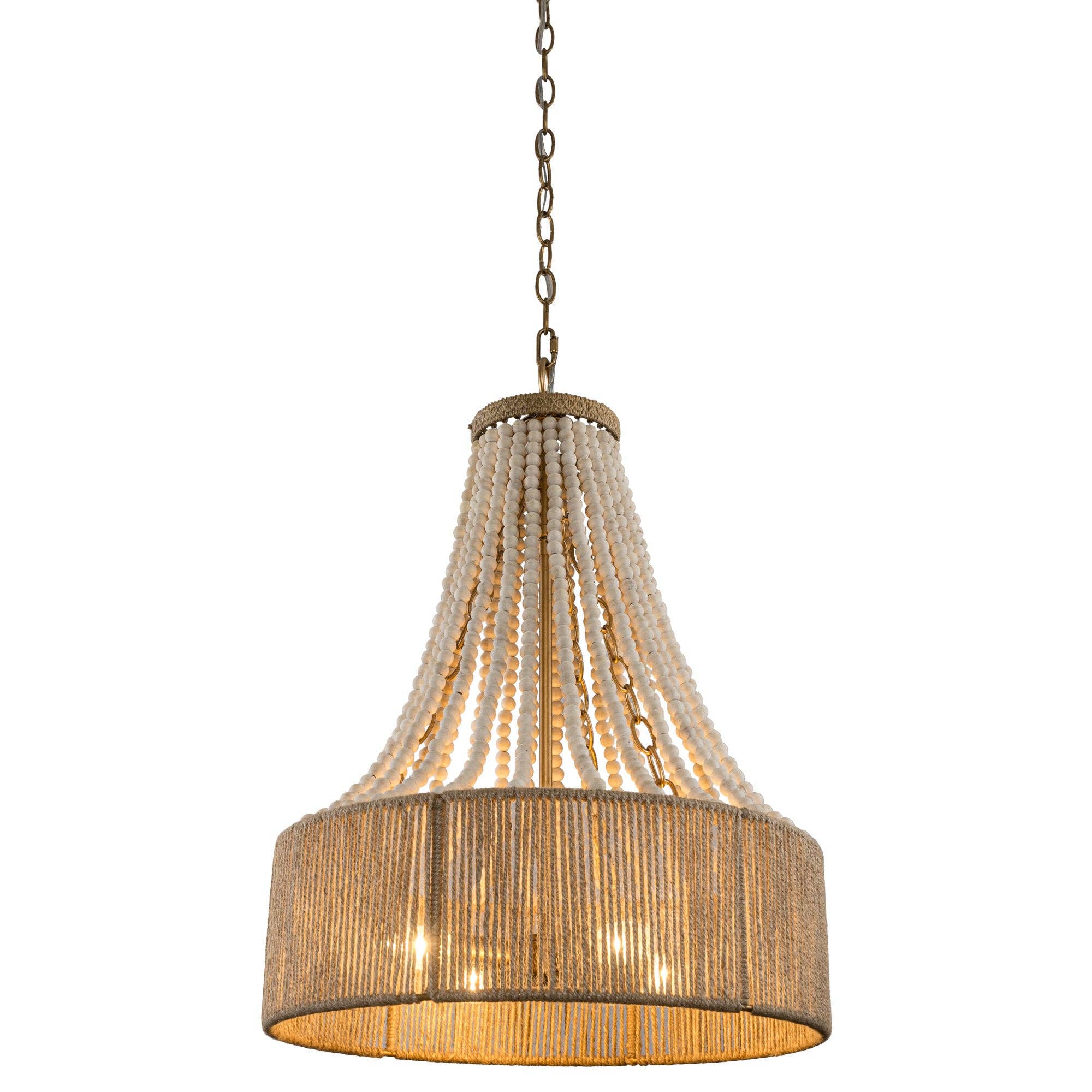 Brio Lighting - Wholesale Chandelier/Hanging Light - Farmhouse Chandelier 4-Light Golden Wood Bead Woven Shade6
