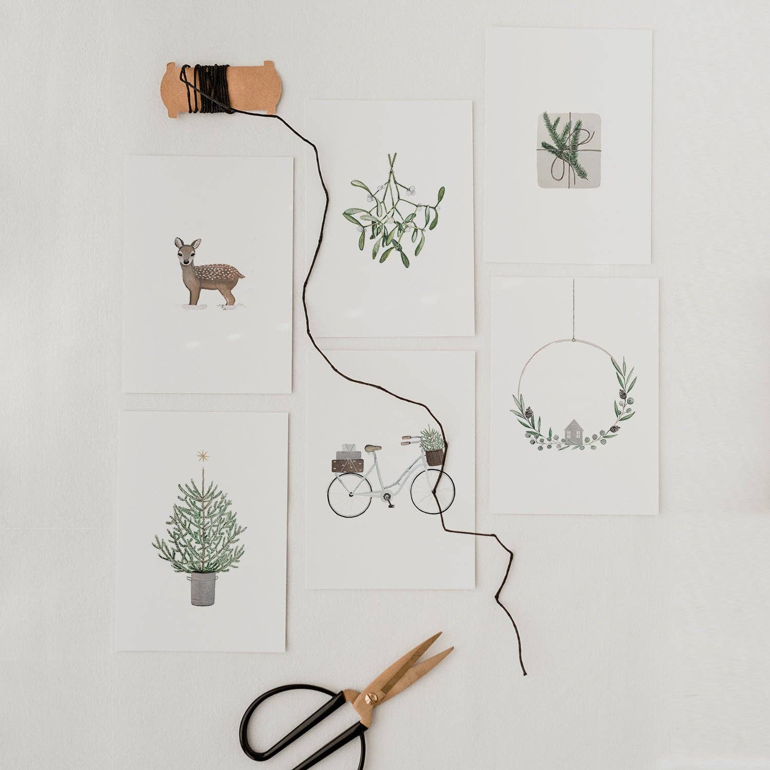 Eulenschnitt – wholesale Christmas card – Watercolor Card Christmas Bicycle (Pack of 10)1