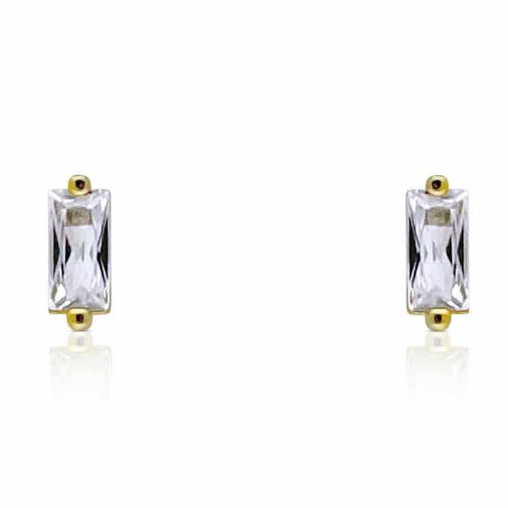 Boucles d'oreilles baguette en or scintillant Petite pour la vente par Plain To Polished