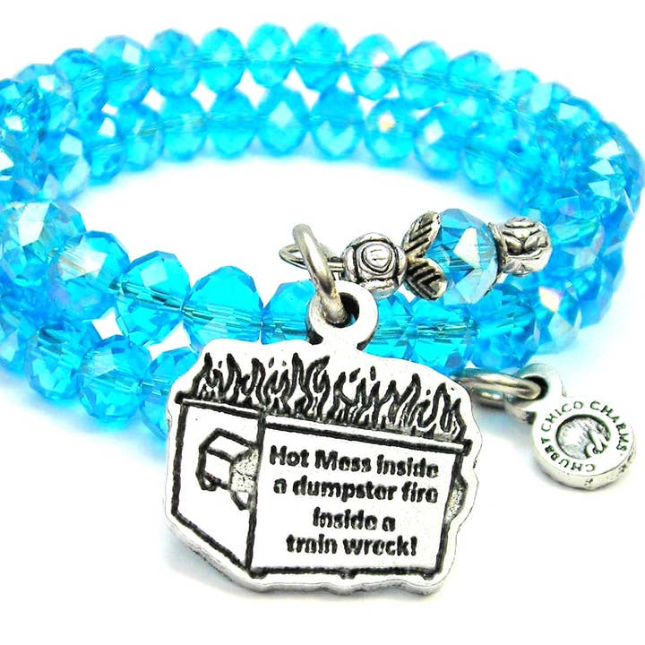 Chubby Chico Charms - Wholesale Charm/Dangle Bracelet - Hot mess in a dumpster fire crystal wrap Bracelet