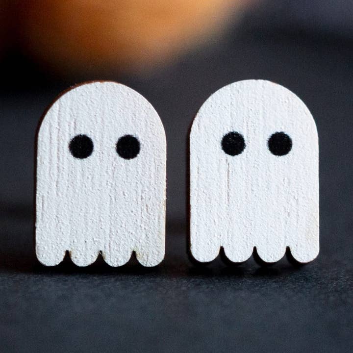 Retro ghost eco friendly stud earrings for wholesale by Hey There Munchquin