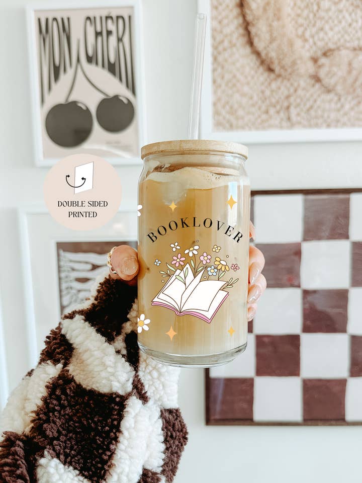 Ensemble de 4 verres en verre pour amateurs de livres, impression double face pour la vente par the cute cloud