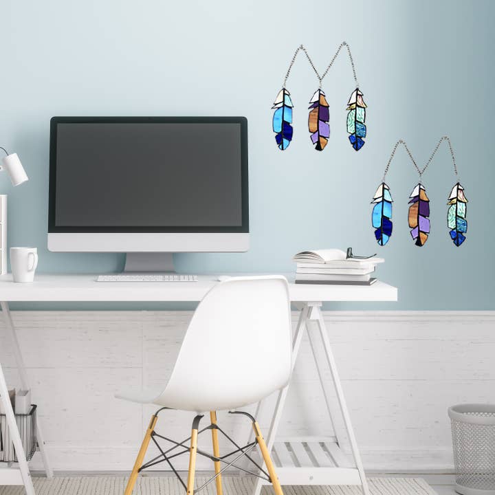 River of Goods - Wholesale Suncatcher - Set of 3 - 6"H Aleyna Multicolor Feather Window Panel5