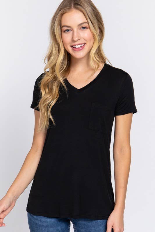 Active Basic | Active USA – Großhandel T-Shirt – Damen – Kurzärmliges Top mit V-Ausschnitt und Tasche12